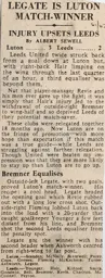 Match Report: Luton Town FC vs Leeds United (4th Nov 1961)