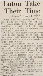 Match Report: Luton Town FC vs Leeds United (4th Nov 1961)