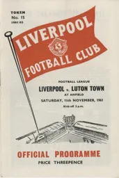 Programme: Liverpool vs Luton Town FC (11th Nov 1961)