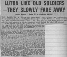 Match Report: Bristol Rovers vs Luton Town FC (9th Dec 1961)