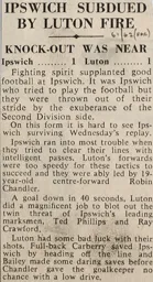 Match Report: Ipswich Town vs Luton Town FC (6th Jan 1962)