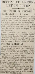 Match Report: Huddersfield Town vs Luton Town FC (13th Jan 1962)
