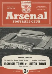 Programme: Luton Town FC vs Ipswich Town (15th Jan 1962)
