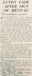 Match Report: Southampton vs Luton Town FC (3rd Feb 1962)