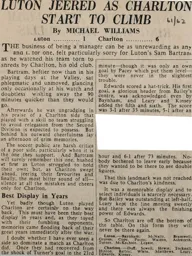 Match Report: Luton Town FC vs Charlton Athletic (10th Feb 1962)