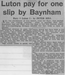 Match Report: Bury vs Luton Town FC (24th Feb 1962)