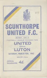 Programme: Scunthorpe United vs Luton Town FC (10th Mar 1962)