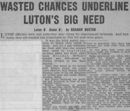 Match Report: Luton Town FC vs Stoke City (8th Sep 1962)