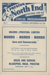 Programme: Preston North End vs Luton Town FC (11th Sep 1962)
