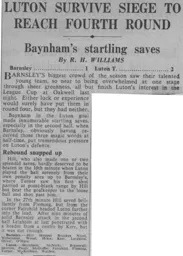 Match Report: Barnsley vs Luton Town FC (16th Oct 1962)