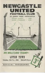 Programme: Newcastle United vs Luton Town FC (10th Nov 1962)
