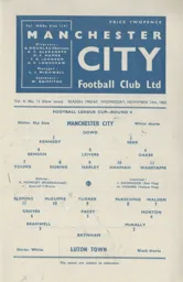 Programme: Manchester City vs Luton Town FC (14th Nov 1962)