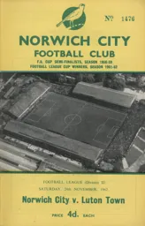 Programme: Norwich City vs Luton Town FC (24th Nov 1962)