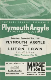 Programme: Plymouth Argyle vs Luton Town FC (8th Dec 1962)