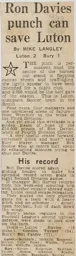 Match Report: Luton Town FC vs Bury (15th Dec 1962)