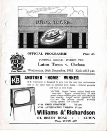 Programme: Luton Town FC vs Chelsea (26th Dec 1962)