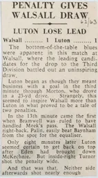 Match Report: Walsall vs Luton Town FC (6th Apr 1963)