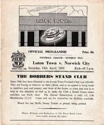 Programme: Luton Town FC vs Norwich City (13th Apr 1963)