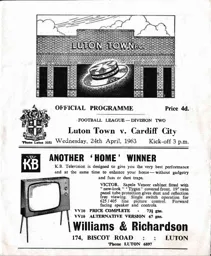 Programme: Luton Town FC vs Cardiff City (24th Apr 1963)