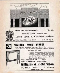 Programme: Luton Town FC vs Charlton Athletic (11th May 1963)