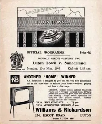 Programme: Luton Town FC vs Sunderland (13th May 1963)