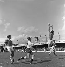 Ron Davies waits for slip by the goalkeeper