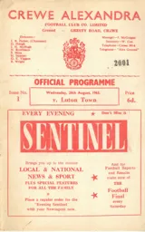 Programme: Crewe Alexandra vs Luton Town FC (28th Aug 1963)