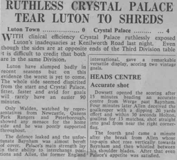Match Report: Luton Town FC vs Crystal Palace (18th Sep 1963)