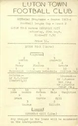 Programme: Luton Town FC vs Coventry City (25th Sep 1963)