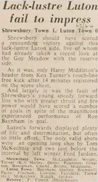 Match Report: Shrewsbury Town vs Luton Town FC (5th Oct 1963)