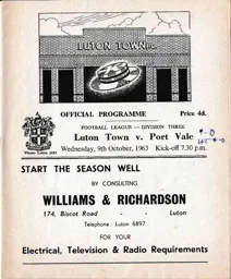 Programme: Luton Town FC vs Port Vale (9th Oct 1963)