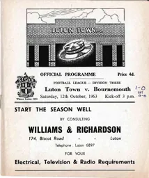 Programme: Luton Town FC vs Bournemouth (12th Oct 1963)