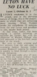 Match Report: Luton Town FC vs Oldham Athletic (9th Nov 1963)
