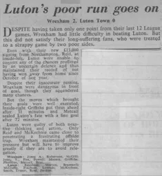 Match Report: Wrexham vs Luton Town FC (30th Nov 1963)
