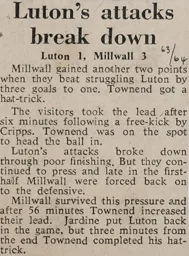 Match Report: Luton Town FC vs Millwall (28th Dec 1963)