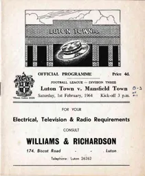 Programme: Luton Town FC vs Mansfield Town (1st Feb 1964)