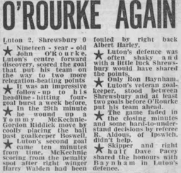 Match Report: Luton Town FC vs Shrewsbury Town (15th Feb 1964)