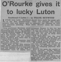 Match Report: Southend United vs Luton Town FC (7th Mar 1964)