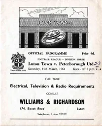 Programme: Luton Town FC vs Peterborough United (14th Mar 1964)