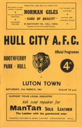 Programme: Hull City vs Luton Town FC (21st Mar 1964)