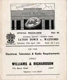 Programme: Luton Town FC vs Watford (25th Apr 1964)