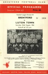 Programme: Brentford vs Luton Town FC (22nd Aug 1964)
