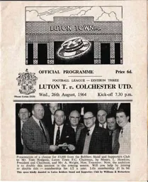 Programme: Luton Town FC vs Colchester United (26th Aug 1964)
