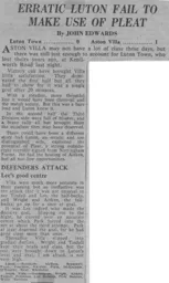 Match Report: Luton Town FC vs Aston Villa (23rd Sep 1964)