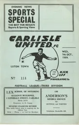 Programme: Carlisle United vs Luton Town FC (7th Oct 1964)