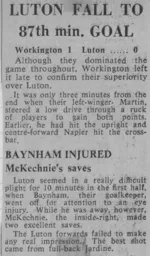 Match Report: Workington vs Luton Town FC (9th Oct 1964)