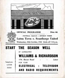 Programme: Luton Town FC vs Scunthorpe United (28th Oct 1964)