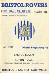 Programme: Bristol Rovers vs Luton Town FC (19th Dec 1964)