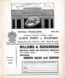 Programme: Luton Town FC vs Watford (26th Dec 1964)