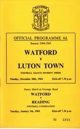 Programme: Watford vs Luton Town FC (28th Dec 1965)